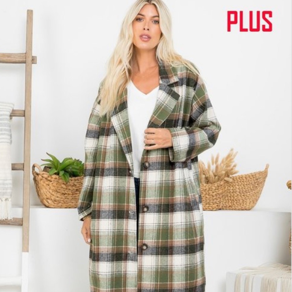 Plaid chic long plus size jacket